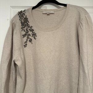 Loft cream puff-sleeved sweater with rhinestone accents -- XL